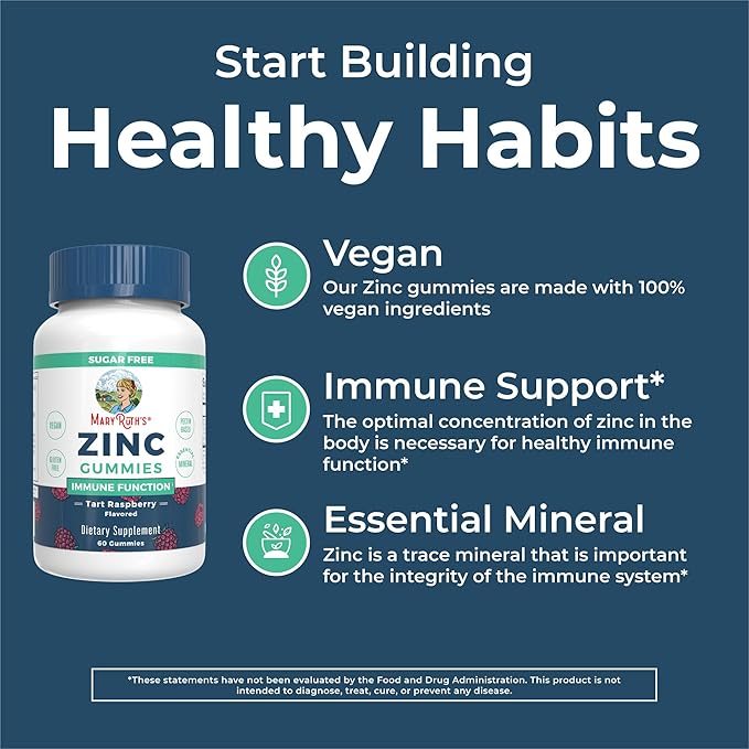 MaryRuth Organics Zinc Gummies | Zinc Supplements | Immune Support Supplement | Essential Mineral | Pectin Based | Overall Health & Wellness | Ages 14 & Up | Vegan | Non GMO | 30 Servings
