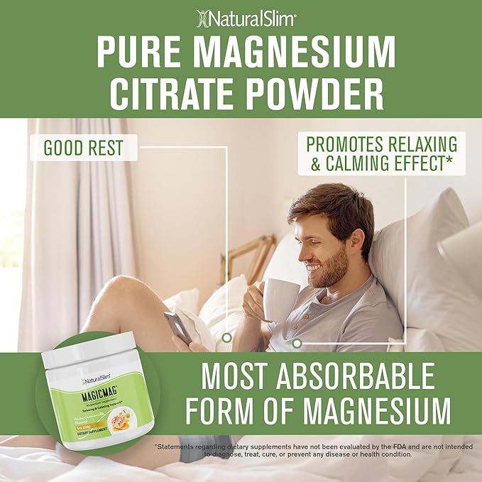 NaturalSlim Magicmag Pure Magnesium Citrate Powder Stress, Constipation, Muscle, Heart Health, and Sleep Support | Honey Chamomile Flavored Magnesium Supplement - 8oz Drink Mix (2 Pack)
