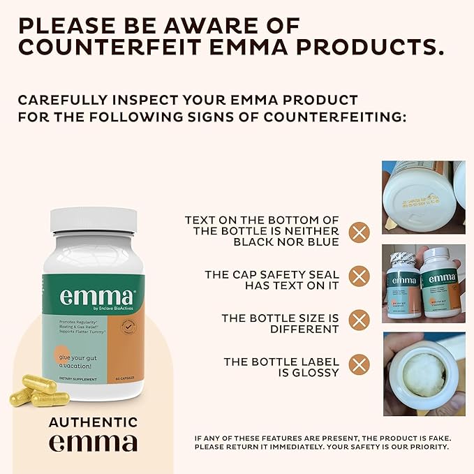 Emma Gut Health - 4 Pack - Gas and Bloating Relief, Constipation, Leaky Gut Repair - Gut Cleanse & Restore Digestion - Regulate Bowel Movement. Probiotics and Laxative Alternative, 240 Capsules