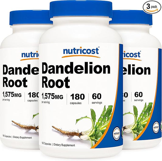 Nutricost Dandelion Root 525mg, 180 Capsules (3 Bottles) - 1575mg Serving, Non-GMO, Gluten Free