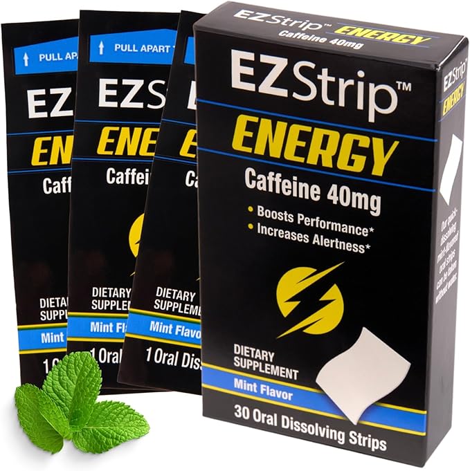 Energy - Energize your Day with 40 mg Caffeine Strips - Energy Supplement for Adults. Mint Flavor. Sugar Free, Gluten Free, Performance Boost. Made in USA in an FDA-Registered Facility - 30 Pk