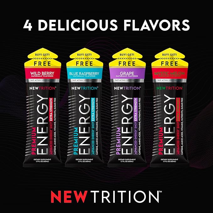 Extra Strength Energy Shots, Caffeine Energy Shots with Vitamin B & Amino Acids, Sugar-Free Vitamin Energy Shot, 1.7 fl oz, Raspberry, 4 Count