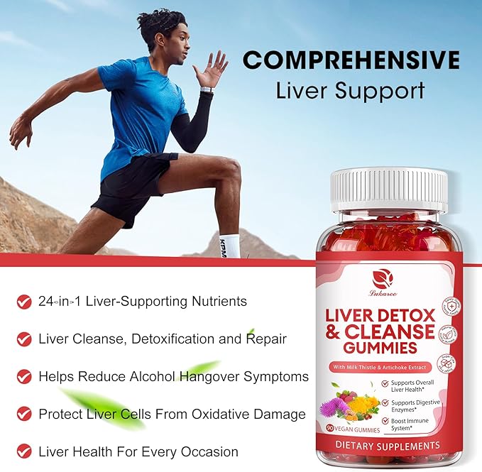 Liver Cleanse Detox & Repair Gummies - 24 Potent Herb w/3000MG Milk Thistle Silymarin, Dandelion, Artichoke Extract & Elderberry - No Sugar, Raspberry Flavor - 90 Count
