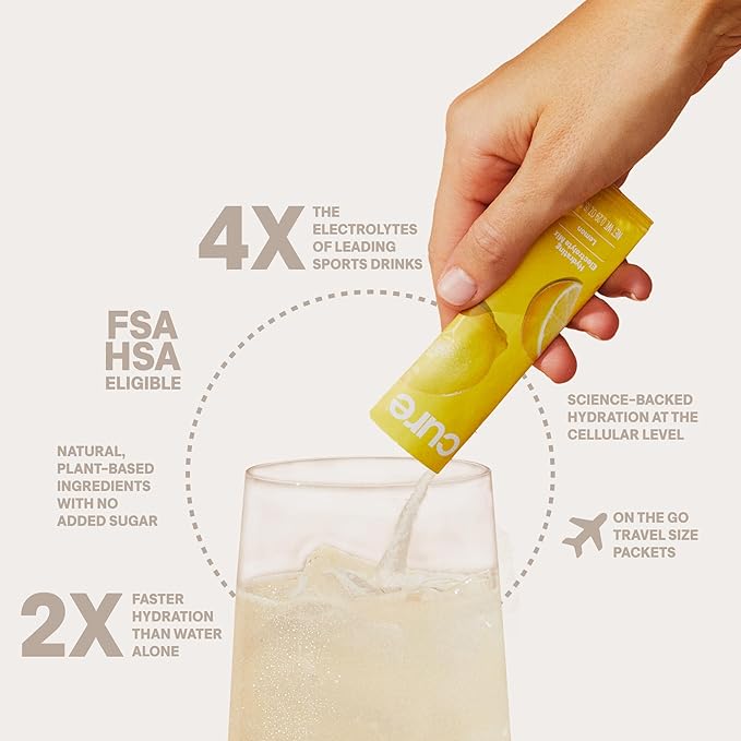 Cure Hydrating Electrolyte Mix | Powder for Dehydration Relief | Made with Coconut Water | No Added Sugar | FSA & HSA | Vegan | Paleo Friendly | Pouch of 14 Packets - Ginger Turmeric