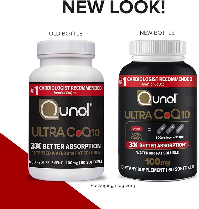 Qunol CoQ10 100mg Softgels, Ultra CoQ10 100mg, 3x Better Absorption, Antioxidant for Heart Health & Energy Production, Coenzyme Q10 Vitamins and Supplements, 4 Month Supply, 60 Count (Pack of 2)