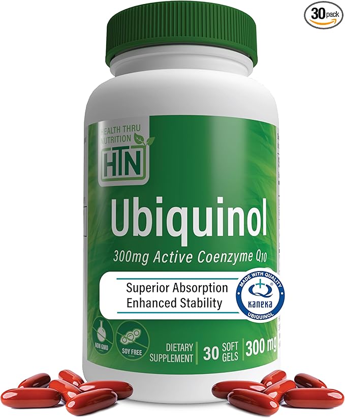Health Thru Nutrition Ubiquinol 300mg 30 Softgels as Kaneka QH Reduced CoQ-10 | Stabilized - 3rd Party Tested | Enhanced Bioavailability | Cardiovascular & Mitochondria Function Support | Non-GMO