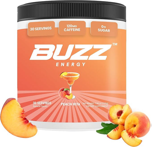 Morning Buzz Energy Drink Powder - Energy Boost Drink Mix - Sugar-Free Energy with Antioxidants - Morning Kickstart and Sports Nutrition Endurance Product - 30 Servings, Peach Rita, 8 Ounces