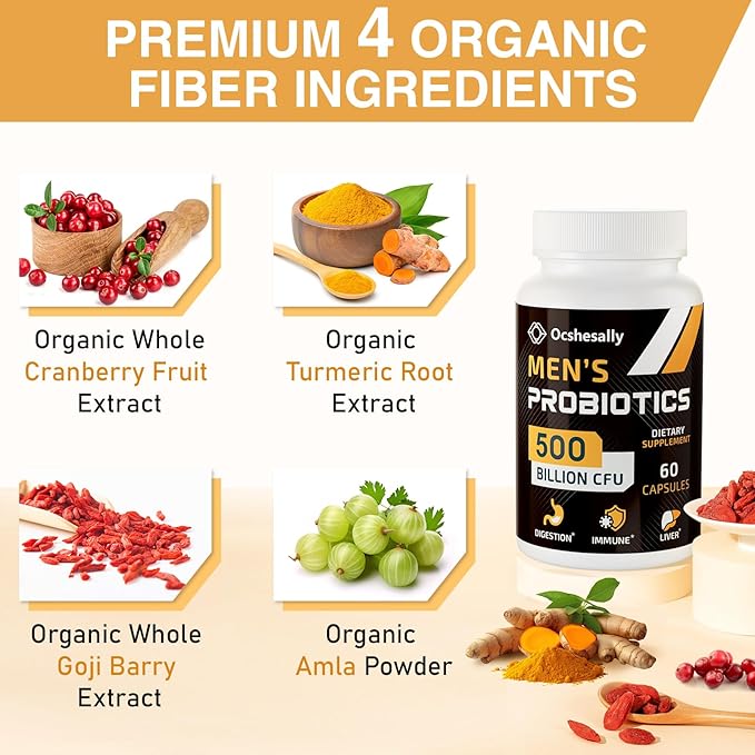 Probiotics for Men, Men Care Supplement, Gut Health for Men, 500 Billion CFUs & 12 Strains, Mens probiotic with Turmeric, Cranberry, Goji, for Digestive, Immune & Bloating Health, 3packs