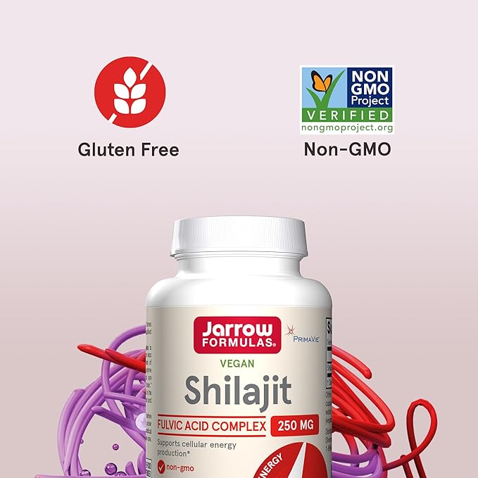 Jarrow Formulas® Shilajit 250 mg, Dietary Supplement, Shilajit Acid Complex for Cellular Energy Production, 60 Veggie Capsules, 60 Day Supply