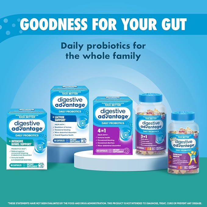 Digestive Advantage IBS Daily Probiotic Capsules for Digestive Health & Gut Health, Probiotics for Men and Women (96 Count Box) - Digestible Enzymes