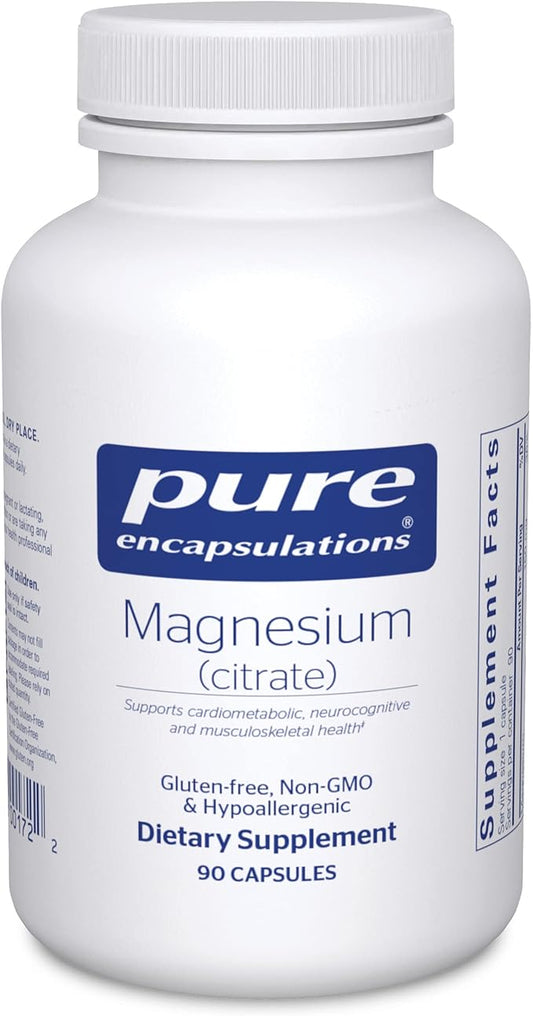 Pure Encapsulations Magnesium (Citrate) - Supplement for Sleep, Heart Health, Cognitive Health, Bone Health, Energy, Muscles, and Metabolism* - with Premium Magnesium - 90 Capsules