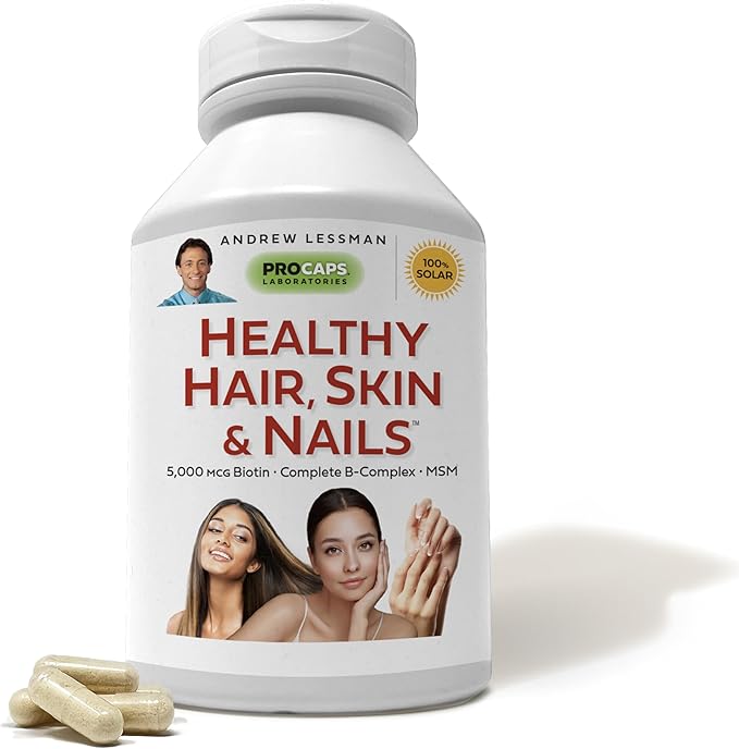 ANDREW LESSMAN Healthy Hair, Skin & Nails 120 Capsules – 5000 mcg High Bioactivity Biotin, B-Complex - Promotes Beautiful Hair, Skin, Strong Nails - No Additives Hair Growth Vitamins Biotin Supplement