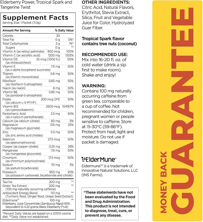 Pureboost Immune Clean Energy Booster, Refreshing Energy Drink Mix and Immunity Supplement with Elderberry, 1,200 mg Vitamin C, Vitamins A + D, and Zinc. Sugar-Free Energy (Combo Pack, 30 Count)