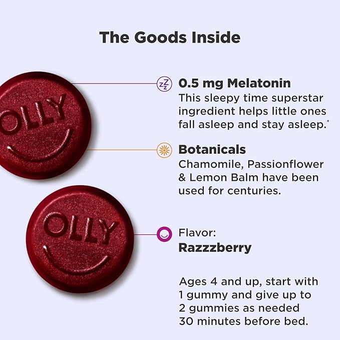 OLLY Kids Sleep Gummy, Melatonin, L-Theanine, Chamomile, 60 & 50 Count