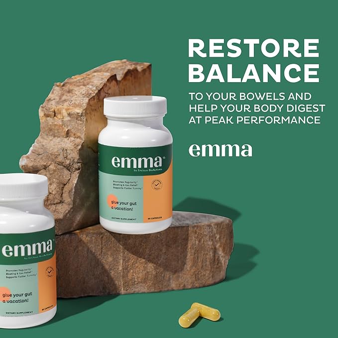 Emma Gut Health - 4 Pack - Gas and Bloating Relief, Constipation, Leaky Gut Repair - Gut Cleanse & Restore Digestion - Regulate Bowel Movement. Probiotics and Laxative Alternative, 240 Capsules