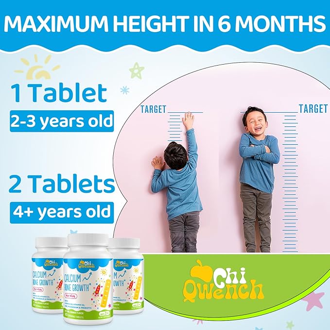 500 MG Calcium Supplement with Vitamin D3 & K2, Zinc, Magnesium & Prebiotics. Kids Vitamins for Kids' Height. Bone Strength, High Absorption, Orange Chewables, Non-GMO, Gluten Free, 60 Tabs