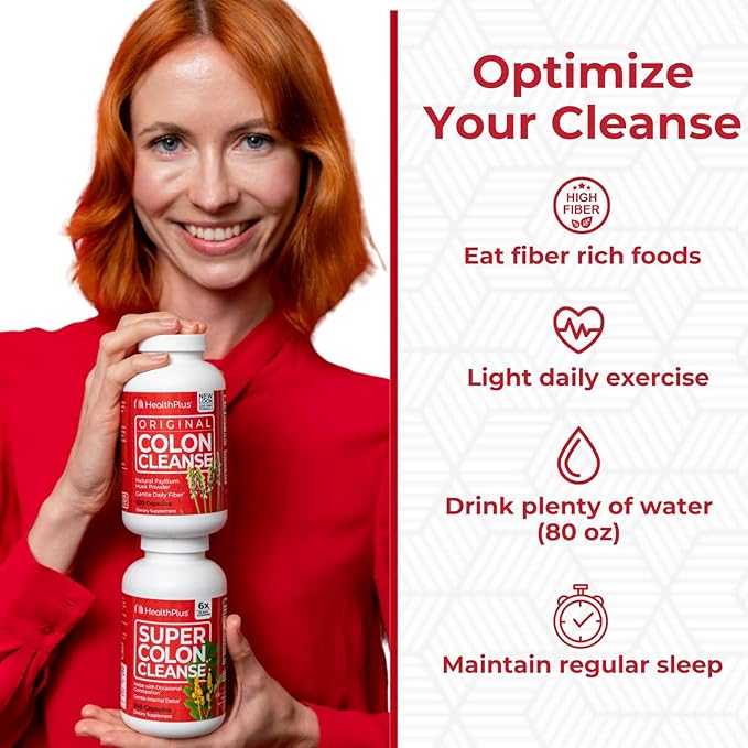 Health Plus Super Colon Cleanse 10 Day Gentle Gut Cleanse Detox, Psyllium Husk, Probiotics for Constipation Relief & Digestive Support, 240 Capsules