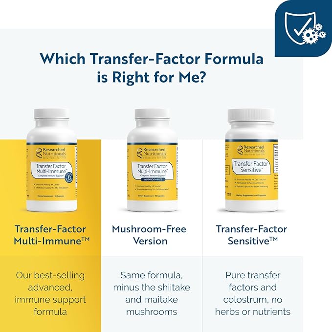 Researched Nutritionals Transfer Factor Multi-Immune - Complete Immune Support with Zinc, Beta Glucan, Mushrooms Supplement & Colostrum Capsules - Backed by Peer Reviewed Clinical Research (90 Count)
