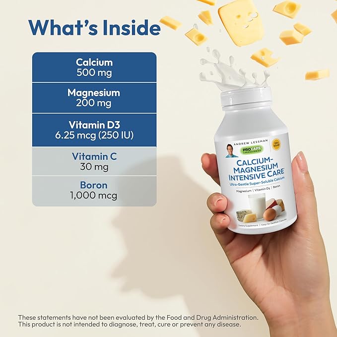 Andrew Lessman Calcium Magnesium Intensive Care 60 Capsules – Bone and Skeleton Health Essentials. Easy to Swallow Capsules with Super Soluble Fine Powder. Gentle to Even The Most Sensitive Stomachs