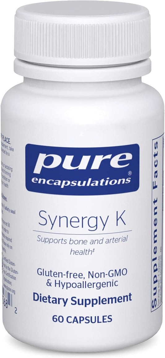 Pure Encapsulations Synergy K - with Vitamin K1, K2 & D3 - Supports Bones, Blood Vessels, Vascular Elasticity & Calcium Utilization* - Includes Cholecalciferol - Gluten Free & Non-GMO - 60 Capsules