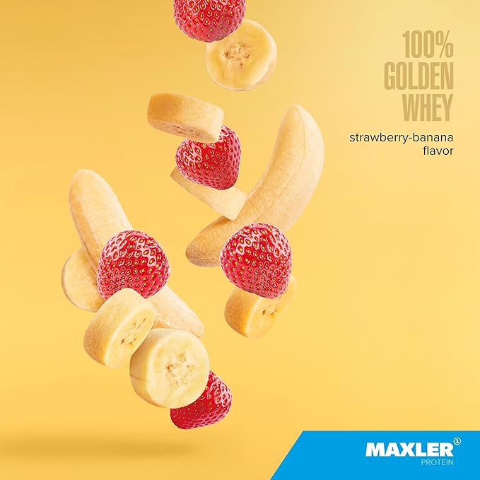 Maxler 100% Golden Whey Protein - 24g of Protein per Serving - Premium Whey Protein Powder for Pre Post Workout - Fast-Absorbing Whey Concentrate, Isolate & Hydrolysate Blend - Strawberry Banana 2 lbs