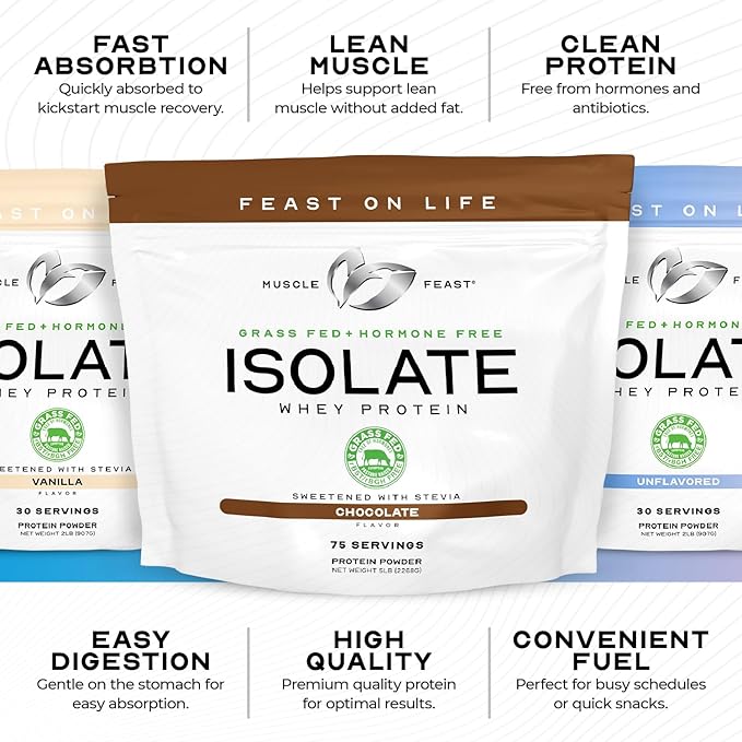 Muscle Feast Grass-Fed Whey Protein Isolate, All Natural Hormone Free Pasture Raised, Chocolate, 5lb