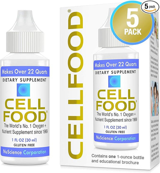 Cellfood Liquid Concentrate - 1 fl oz, 5 Pack - Oxygen + Nutrient Supplement - Supports Immune System, Energy, Endurance, Hydration & Overall Health - Gluten Free, Non-GMO, Kosher - Makes 22+ Quarts