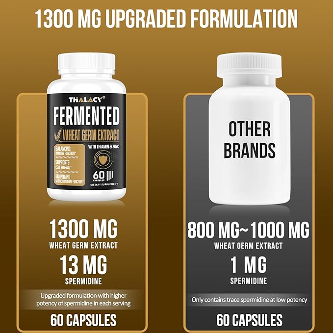 Spermidine Supplements 13mg - 1300mg Wheat Germ Extract Capsules Potent Formula with Higher Spermidine Content and Zinc for Healthy Aging, Daily Immune System and Cell Renewal, 60 Capsules