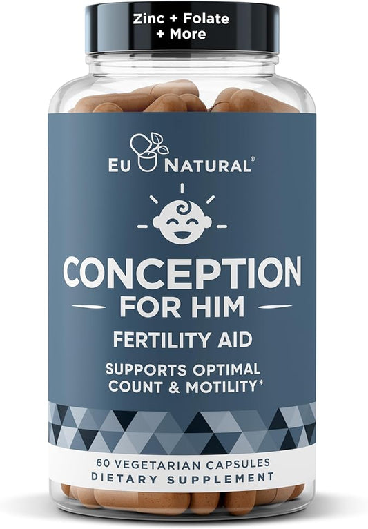 Conception For Him – Fertility Supplements for Men, Male Fertility Booster & Prenatal – Optimal Sperm Count, Motility Strength – Ashwagandha, Folate Folic Acid,Magnesium & Zinc – 60 Veg Soft Capsules