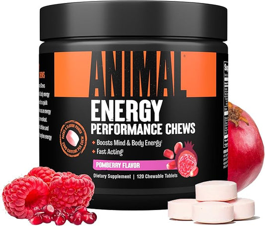 Animal Energy Chews, Fast Acting Energy with Caffeine, Nootropics and Sea Salt for Focus and Pre Workout - Convenient and Delicious Chews Format - Pom-Berry