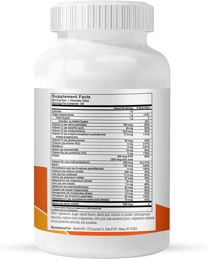 BariatricPal "All-in-ONE Chewable Multivitamin with Calcium Citrate & Iron - Orange (90-Day Supply)