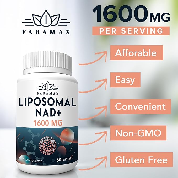 1600 mg Liposomal NAD Supplement, 98% Pure NAD+ Supplement, Superior Absorption, Alternative to Nicotinamide Riboside or NADH to Boost NAD+ for Aging Defense, Energy, Longevity, 180 Softgels
