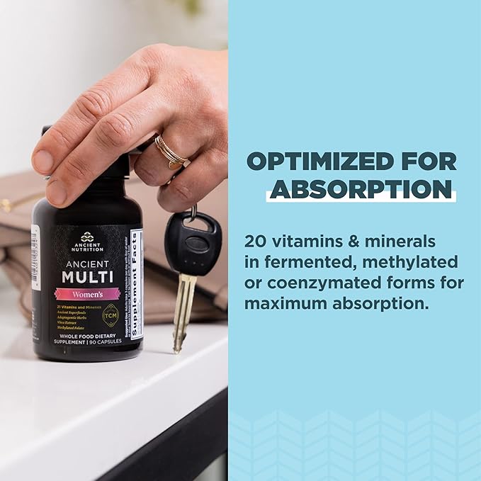 Ancient Nutrition Multivitamin for Women, Multi Women's, Vitamin D, C, B12, Zinc, Magnesium, Supports Healthy Immune System and Bone Health, 90 Ct