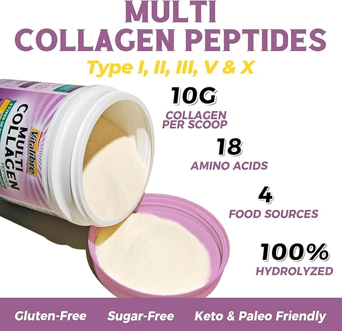 Multi Collagen Peptides Powder Type I II III V X, Hydrolyzed Collagen Protein for Women and Men, Skin, Hair, Nails and Joints, Unflavored, Non-GMO, Keto & GF, Zero Sugar, 17 Servings, 6oz