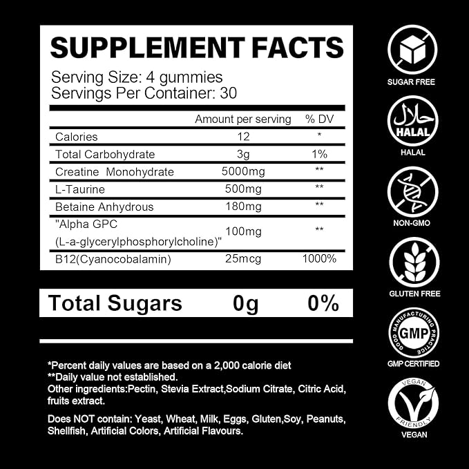 Creatine Monohydrate Gummies for Men & Women-5g of Creatine Monohydrate per Serving- Increase Strength and Build Muscle,Sugar Free,Vegan,Blueberry Flavor, 120 Count,B571