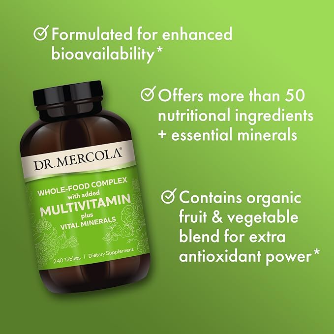Dr. Mercola Whole-Food Complex with Added Multivitamin Plus Vital Minerals, 30 Servings (240 Tablets), Dietary Supplement, Supports Overall Health