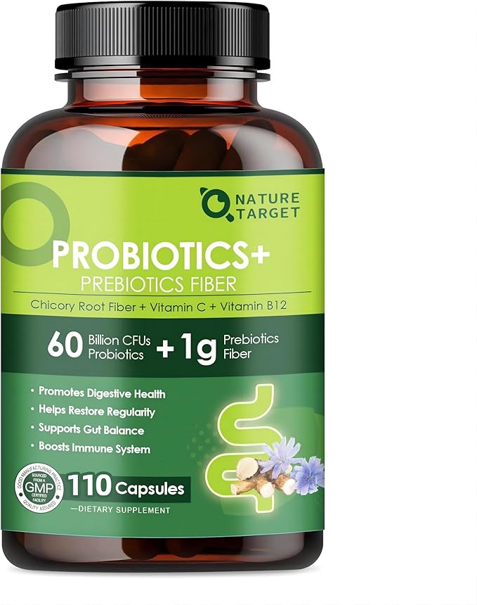Probiotics for Women Digestive Health with Prebiotic Fiber - Fiber Supplement with 60 Billion Probiotic for Regularity & Gut Cleanse - Supports Occasional Constipation - 110 Veggie Capsules