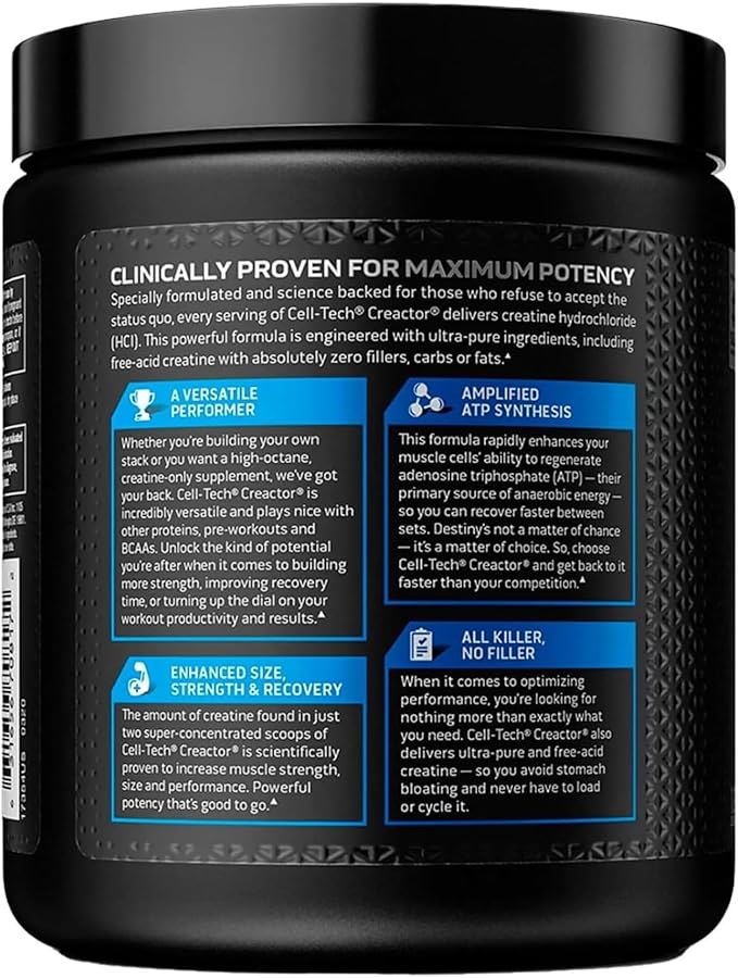 MuscleTech Cell-Tech Creactor - Creatine HCl Formula - Muscle Builder for Men & Women - Creatine HCl + Free-Acid Creatine Supplements - Fruit Punch Extreme, 120 Servings