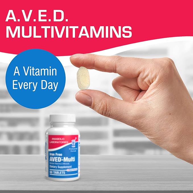 Iron Free Daily Multivitamin for Men and Women, 120 Tablets - AVED Daily Multi Vitamin and Minerals Health Supplement - Vitamins A, C, D, E, Vitamin B Complex, Zinc, Calcium, Magnesium, More