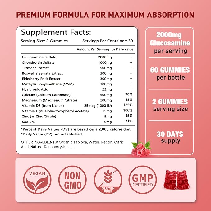 2 Pack Enhanced 3000mg Glucosamine Chondroitin Gummies with MSM for Adults - Extra-Strength Joint Health & Flexibility, Antioxidant & Immune Support Supplement, 120 Count