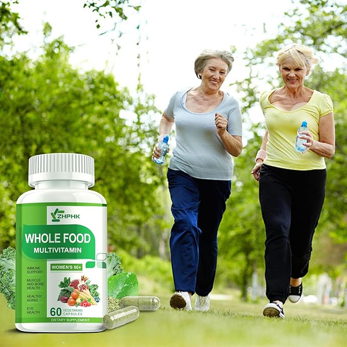 Multivitamin for Women 50 and Over, Whole Food Multivitamins Minerals Organic Extracts Women's 50+ Multivitamin for Energy Support, Nourish Hair, Skin, Nails Health, 60 Capsules