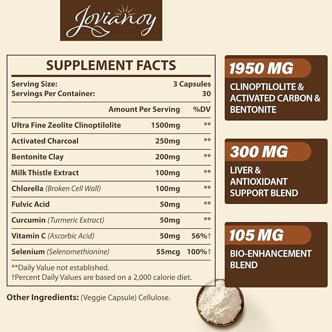 2300 MG Zeolite Detox Capsules, Organic Activated Charcoal, Bentonite Clay, 1-2 µm Clinoptilolite, Maximum Absorption, Gut Liver Detox Cleanse Full Body for Women Men, 180 Capsules