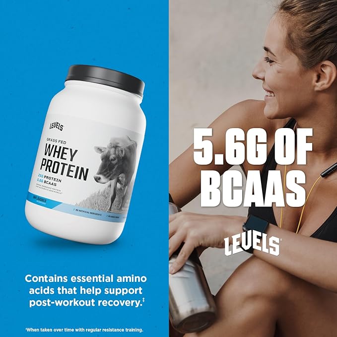 Levels Grass Fed Whey Protein Powder, No Artificials, 25G of Protein, Unflavored, 2LB