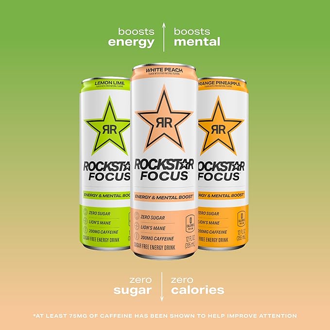 Rockstar Focus, Watermelon Kiwi, 12 Fl Oz Cans (Pack of 12)