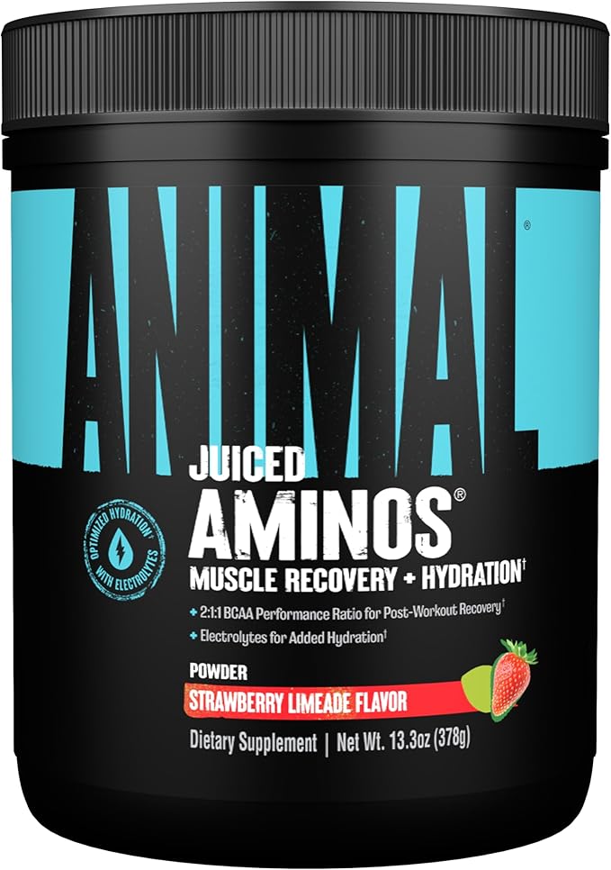 Animal Juiced Amino Acids - BCAA Powder EAA Matrix Plus Hydration with Electrolytes and Sea Salt Anytime Recovery and Improved Performance, Strawberry Limeade Flavor, 30 Servings