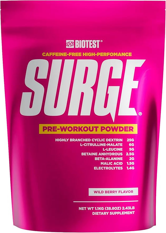 Biotest Surge Intra Performance Booster - Beta-Alanine, L-Leucine, Citrulline Malate, Betaine, Cluster Dextrin (HBCD), Electrolytes (20 Servings, Berry) 2.43lb