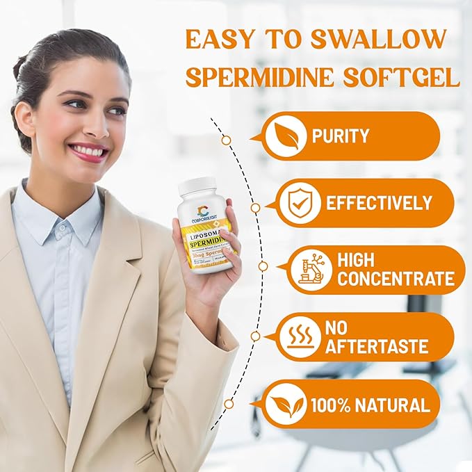 30mg Spermidine Supplement, Liposomal Spermidine, High Absorption, More Potent Than Spermidine 3HCL, Fermented Wheat Germ Extract, Spermidine for Women & Men, Cellular Renewal, Longevity, 60 Softgels