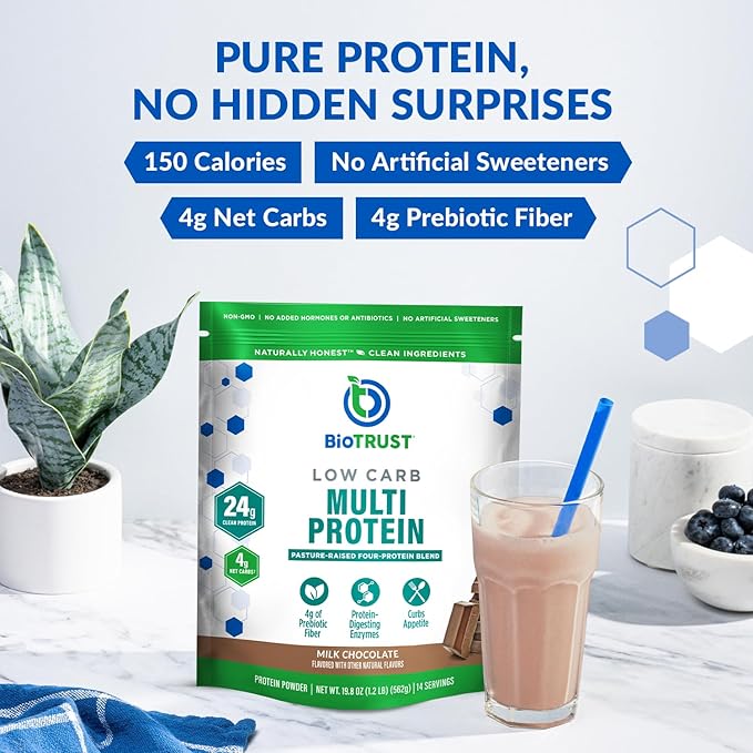 BioTrust Low Carb Protein Powder – Delicious Whey & Casein Blend from Grass-Fed Hormone Free Cows – Non GMO, Gluten Free (Chocolate)