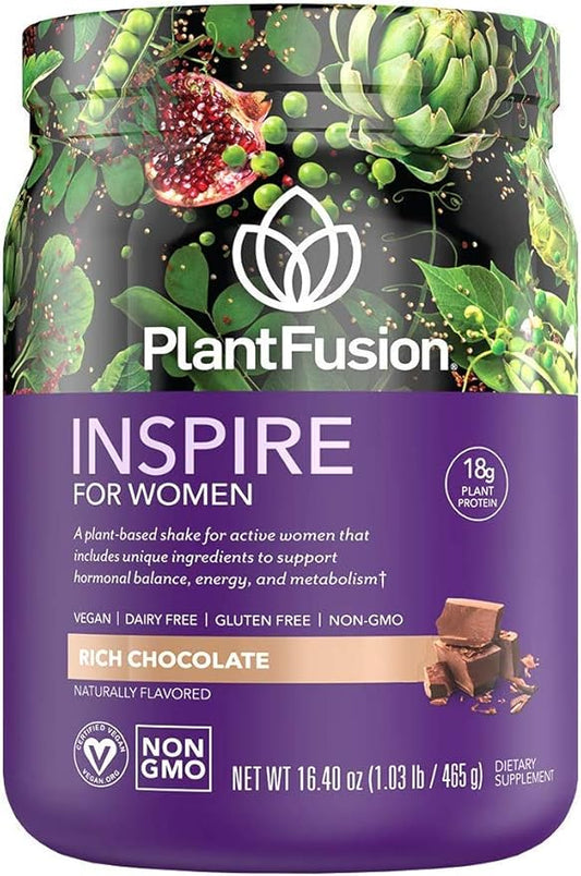 PlantFusion Inspire Plant Protein Powder for Women - Low Carb Protein Powder for Lean Muscle Support - Keto, Gluten Free, Soy Free, Non-Dairy, No Sugar, Non-GMO - Rich Chocolate 1 lb