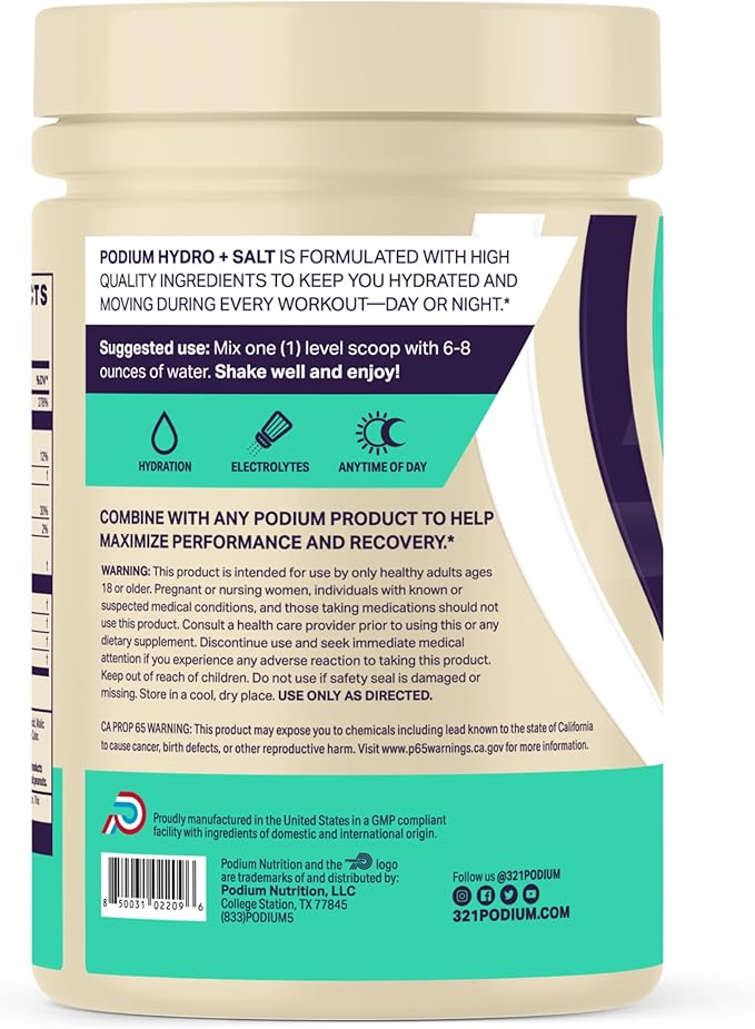Podium Nutrition, Instantized BCAA Powder, Hydro and Salt, Sour Watermelon, 30 Servings, Electrolytes, Hydration, Recovery
